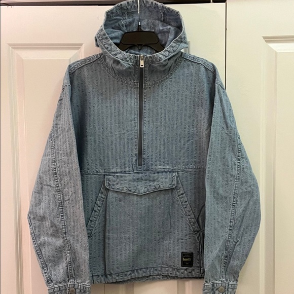 Levi's sutro anorak overhead Denim Pullover Hooded Half Zip Light Blue Size M - Picture 1 of 8